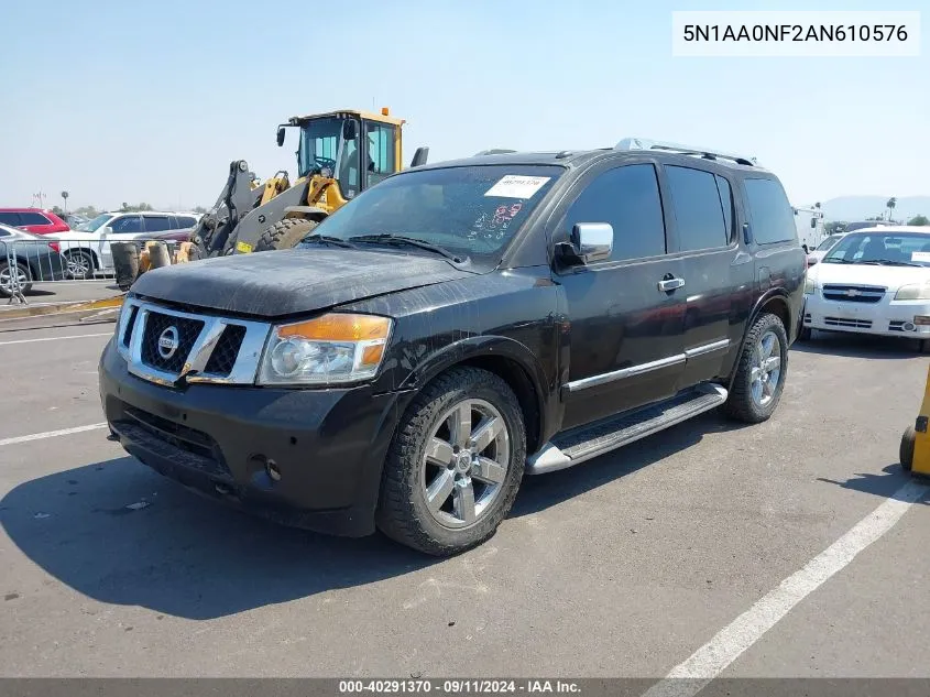 2010 Nissan Armada Platinum VIN: 5N1AA0NF2AN610576 Lot: 40291370