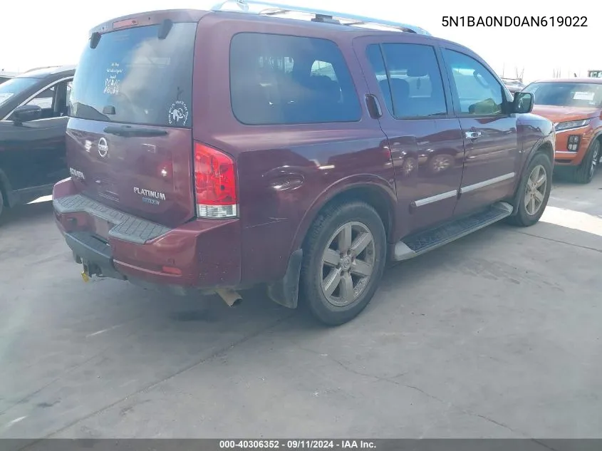 5N1BA0ND0AN619022 2010 Nissan Armada Se/Titanium/Platinum