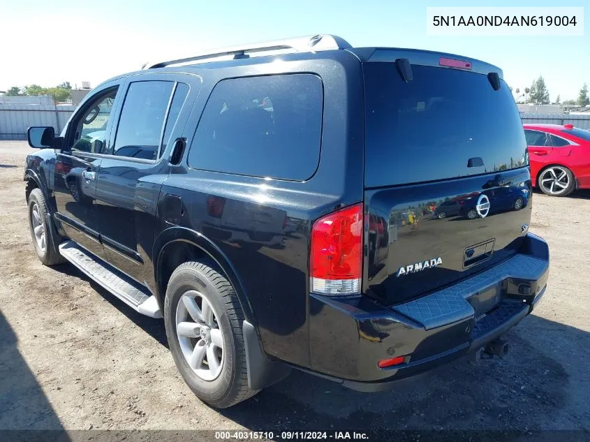 2010 Nissan Armada Se VIN: 5N1AA0ND4AN619004 Lot: 40315710