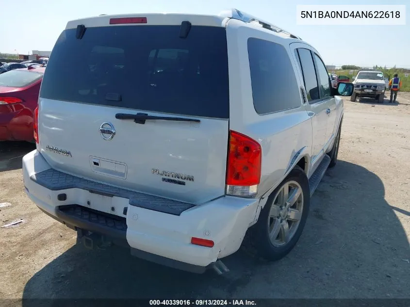 2010 Nissan Armada Se/Titanium/Platinum VIN: 5N1BA0ND4AN622618 Lot: 40339016