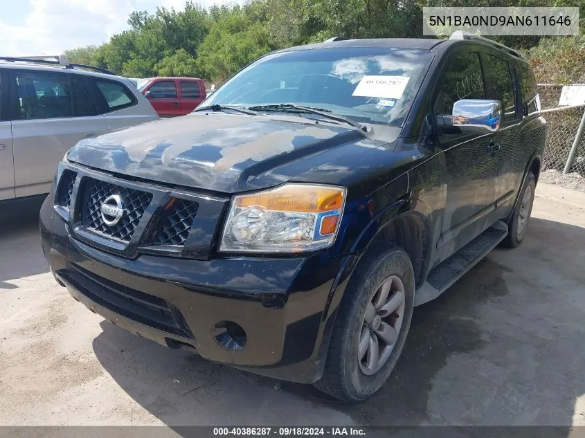 2010 Nissan Armada Se VIN: 5N1BA0ND9AN611646 Lot: 40386287