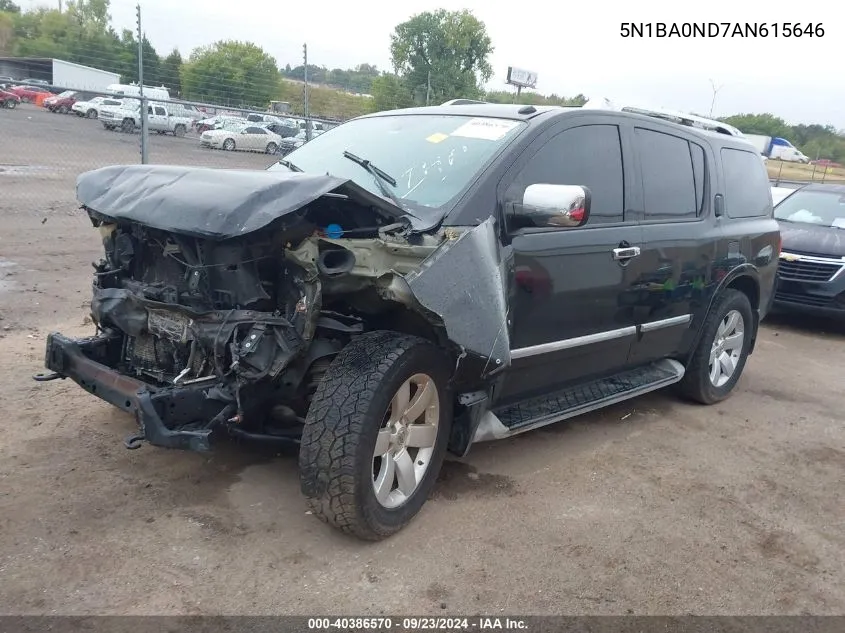 2010 Nissan Armada Titanium VIN: 5N1BA0ND7AN615646 Lot: 40386570