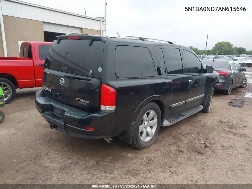 2010 Nissan Armada Titanium VIN: 5N1BA0ND7AN615646 Lot: 40386570