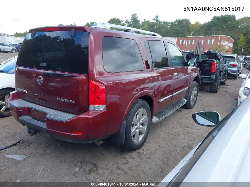 2010 Nissan Armada Platinum VIN: 5N1AA0NC5AN615017 Lot: 40401941