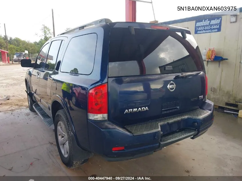 2010 Nissan Armada Se VIN: 5N1BA0NDXAN603975 Lot: 40447940