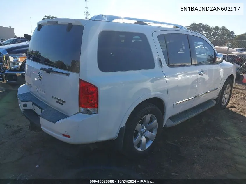 2010 Nissan Armada Platinum VIN: 5N1BA0ND2AN602917 Lot: 40520066