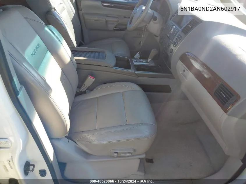 2010 Nissan Armada Platinum VIN: 5N1BA0ND2AN602917 Lot: 40520066