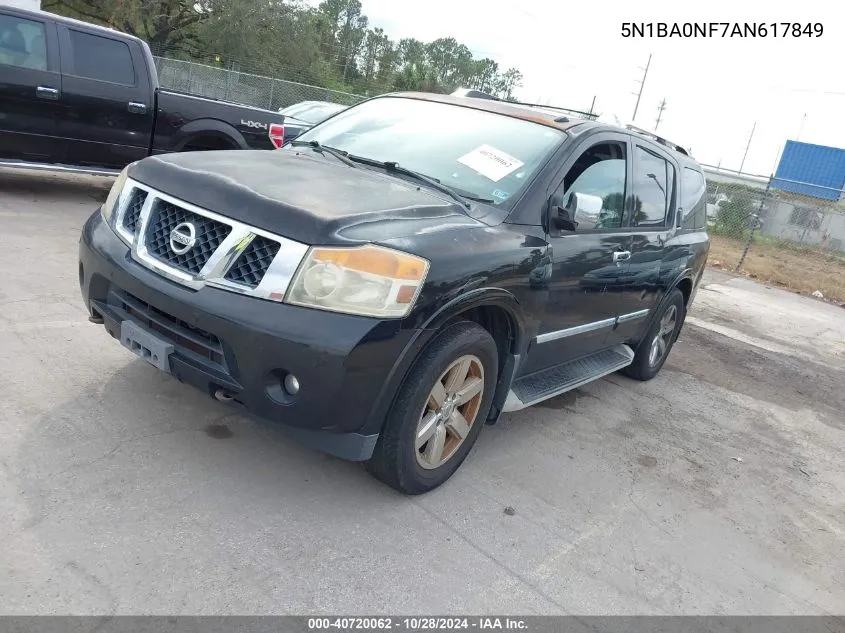 2010 Nissan Armada Platinum VIN: 5N1BA0NF7AN617849 Lot: 40720062