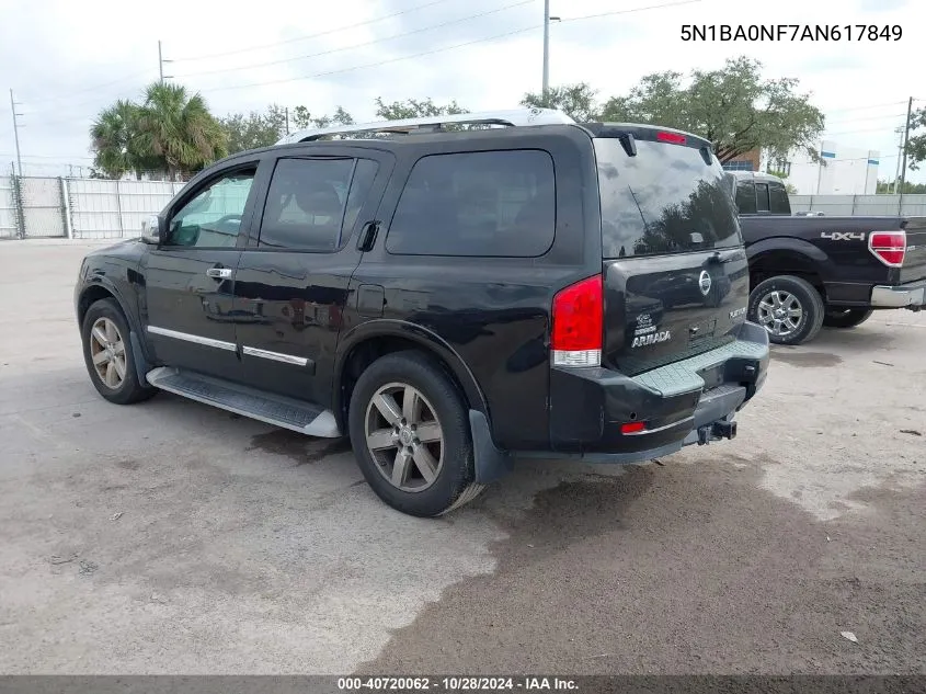 2010 Nissan Armada Platinum VIN: 5N1BA0NF7AN617849 Lot: 40720062