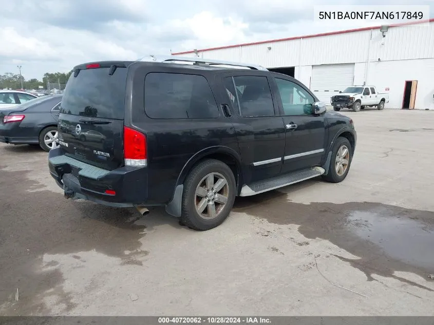 2010 Nissan Armada Platinum VIN: 5N1BA0NF7AN617849 Lot: 40720062