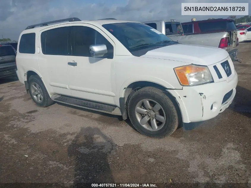 2010 Nissan Armada Se VIN: 5N1BA0ND2AN618728 Lot: 40757521