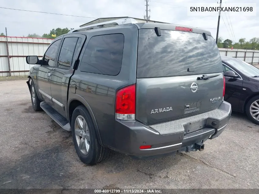 2010 Nissan Armada Platinum VIN: 5N1BA0NFXAN621698 Lot: 40812799