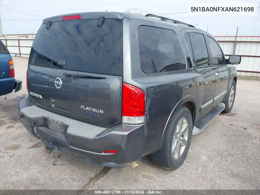 2010 Nissan Armada Platinum VIN: 5N1BA0NFXAN621698 Lot: 40812799