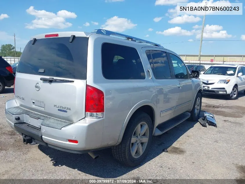 2011 Nissan Armada Platinum VIN: 5N1BA0ND7BN600243 Lot: 39799972