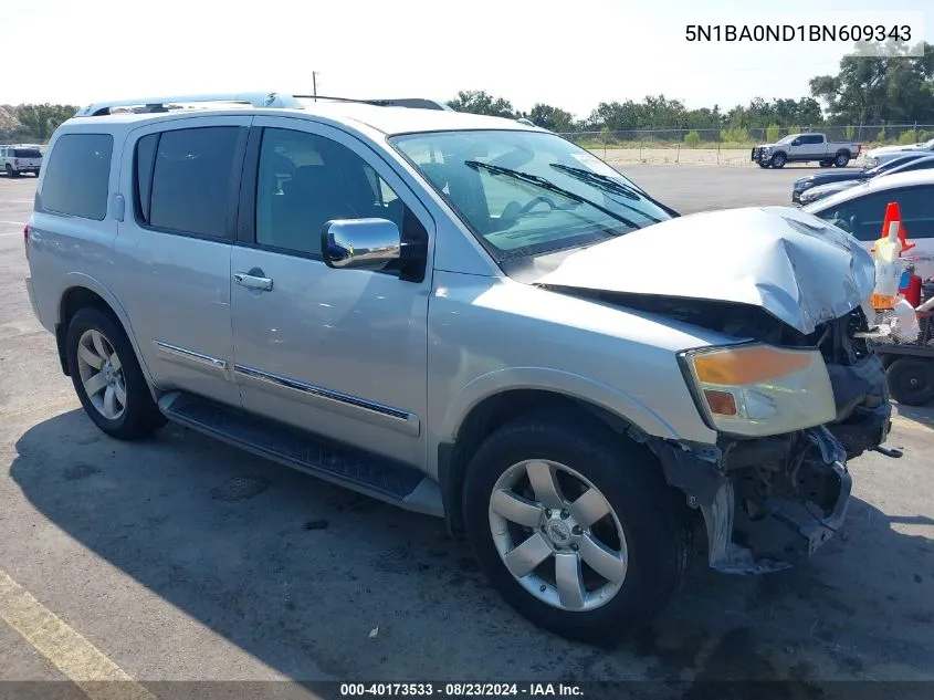 2011 Nissan Armada Sl VIN: 5N1BA0ND1BN609343 Lot: 40173533