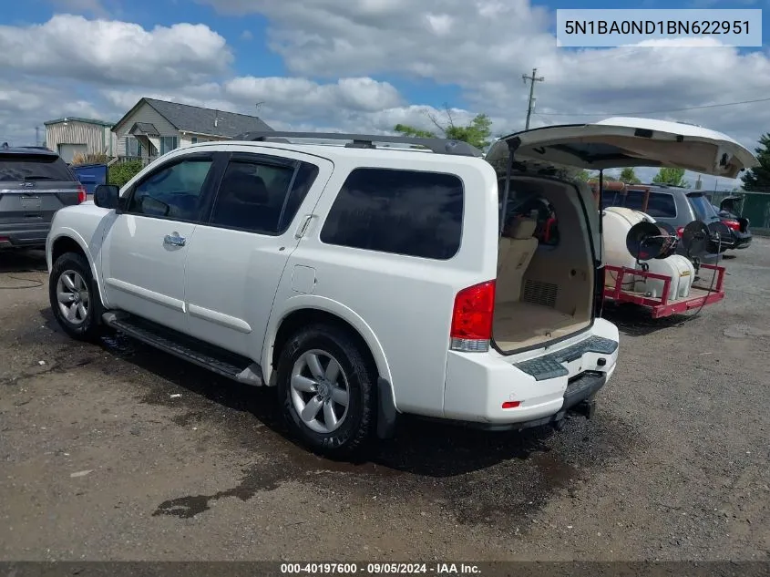 2011 Nissan Armada Sv/Sl/Platinum VIN: 5N1BA0ND1BN622951 Lot: 40197600