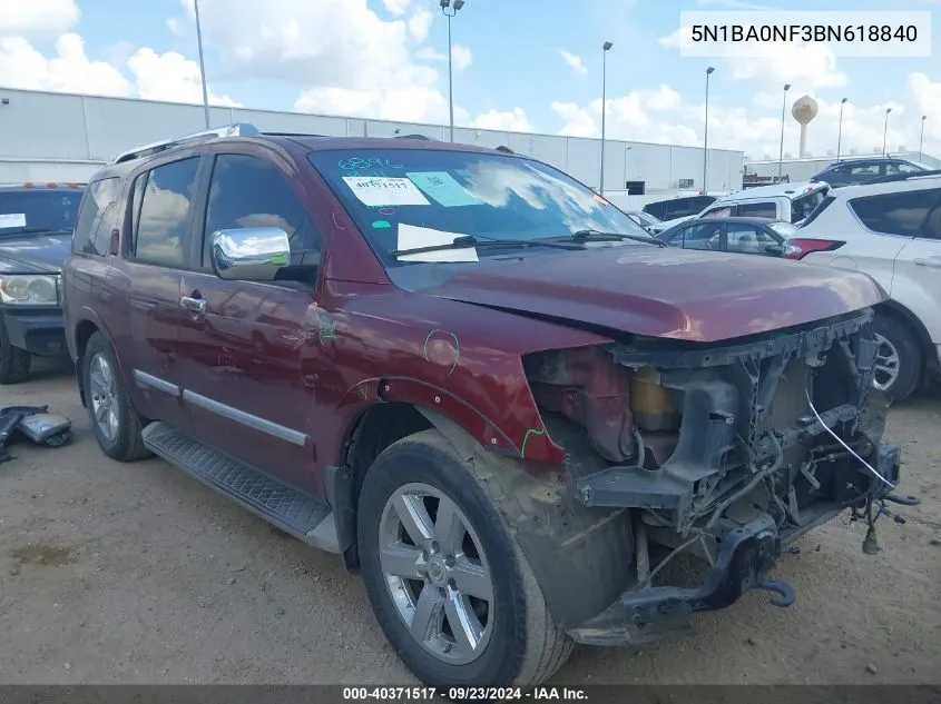 2011 Nissan Armada Platinum VIN: 5N1BA0NF3BN618840 Lot: 40371517