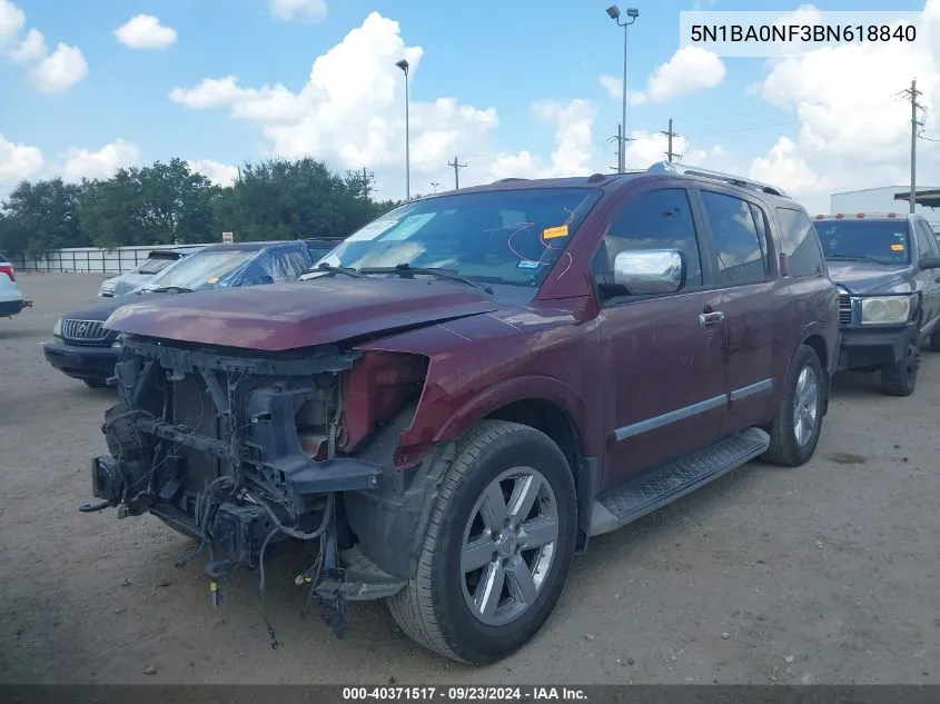 2011 Nissan Armada Platinum VIN: 5N1BA0NF3BN618840 Lot: 40371517