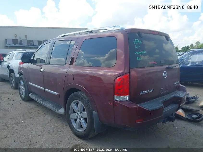 2011 Nissan Armada Platinum VIN: 5N1BA0NF3BN618840 Lot: 40371517