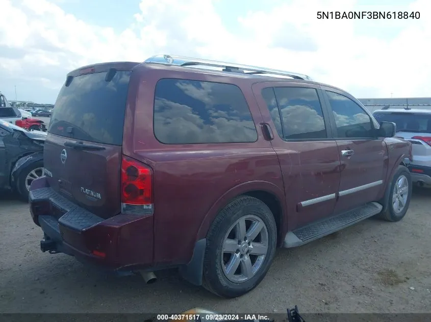 2011 Nissan Armada Platinum VIN: 5N1BA0NF3BN618840 Lot: 40371517