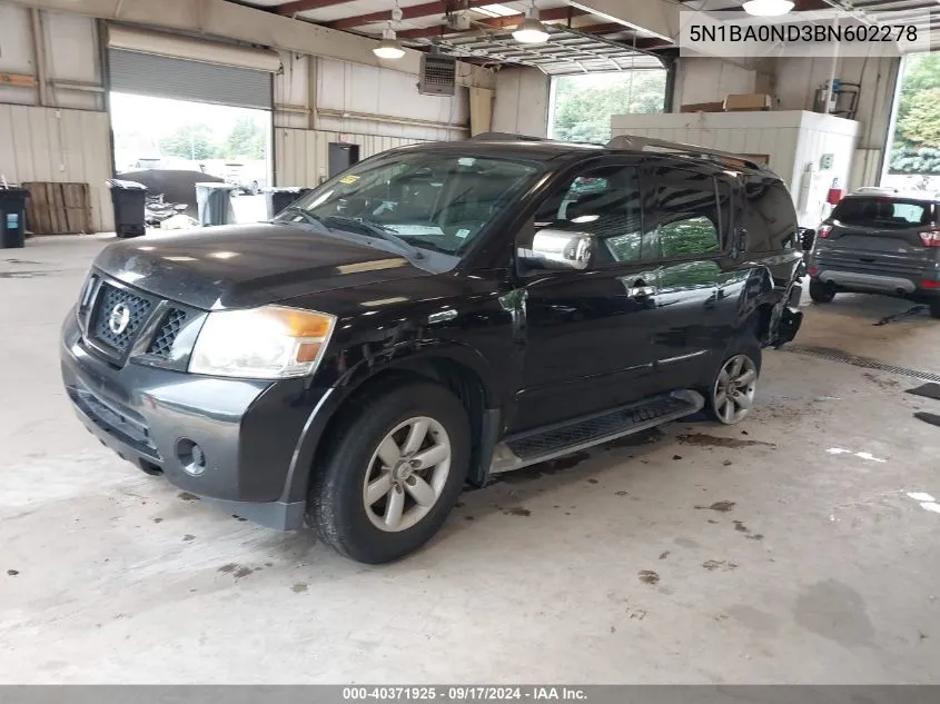 2011 Nissan Armada Sv VIN: 5N1BA0ND3BN602278 Lot: 40371925