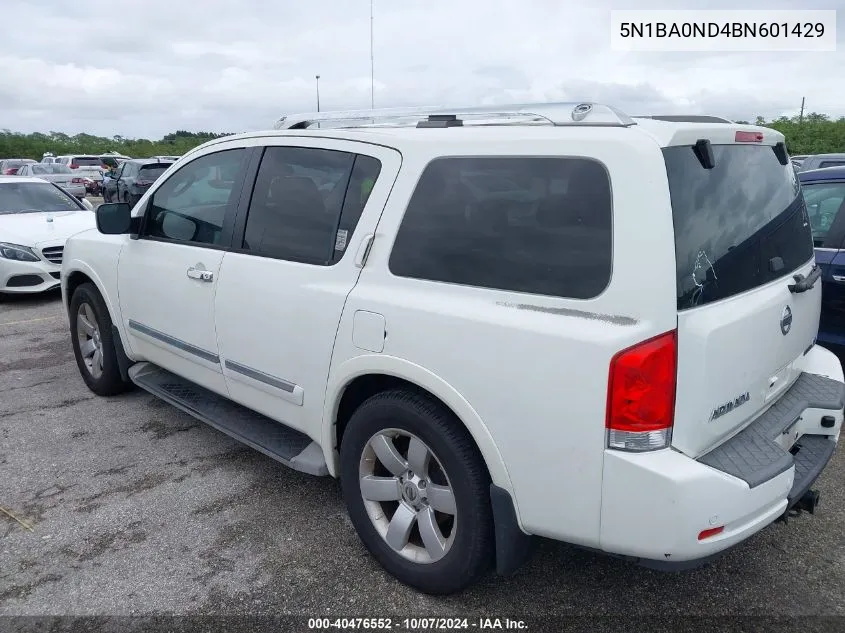 2011 Nissan Armada Sv/Sl/Platinum VIN: 5N1BA0ND4BN601429 Lot: 40476552