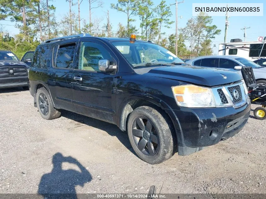 2011 Nissan Armada Sl VIN: 5N1BA0NDXBN600835 Lot: 40597371