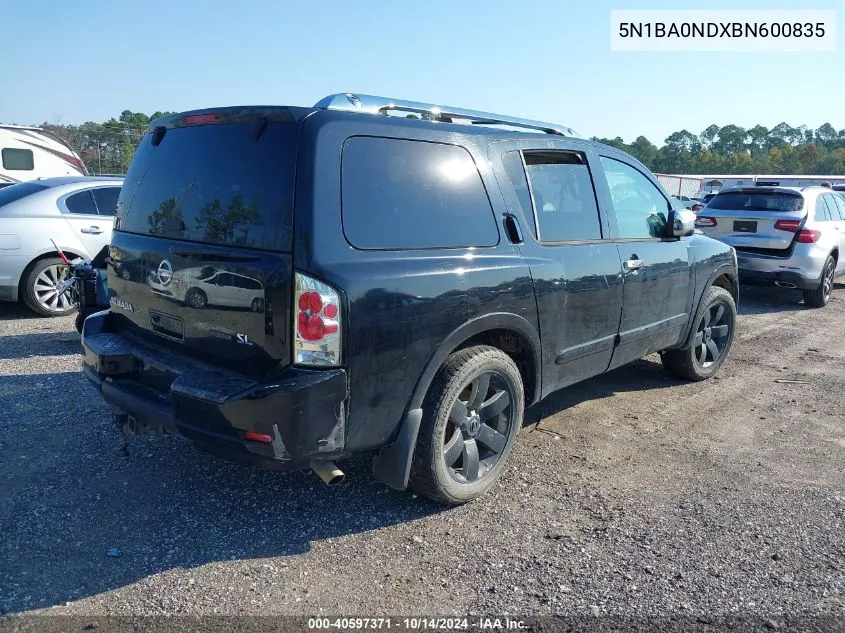 2011 Nissan Armada Sl VIN: 5N1BA0NDXBN600835 Lot: 40597371