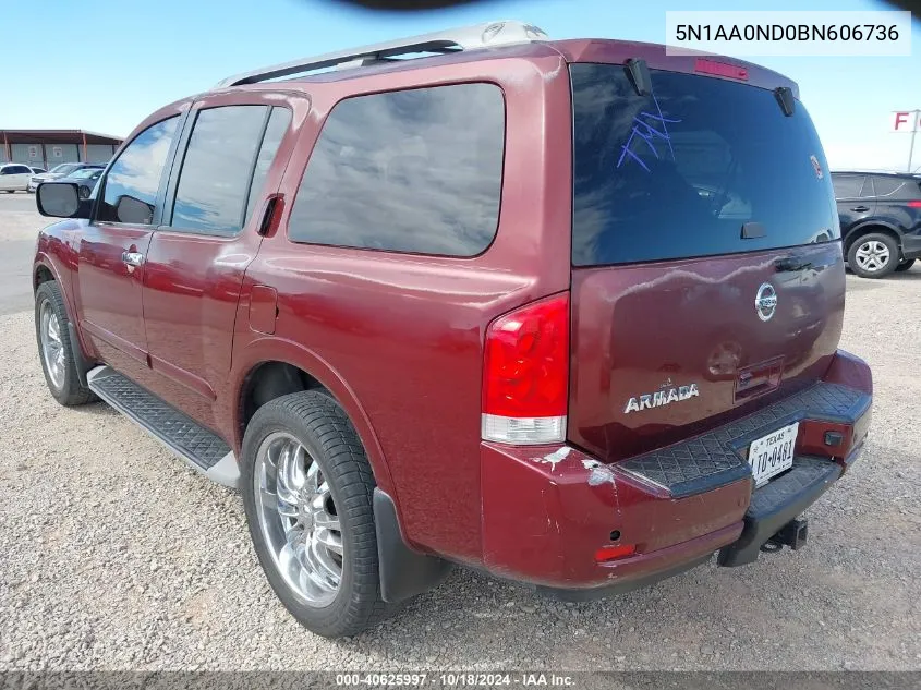 2011 Nissan Armada Sv VIN: 5N1AA0ND0BN606736 Lot: 40625997