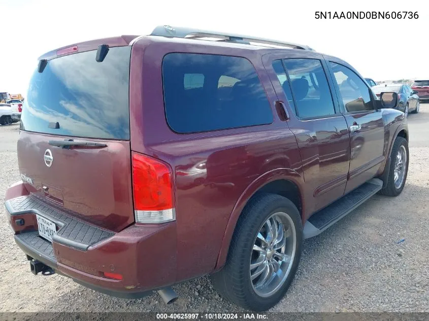 2011 Nissan Armada Sv VIN: 5N1AA0ND0BN606736 Lot: 40625997