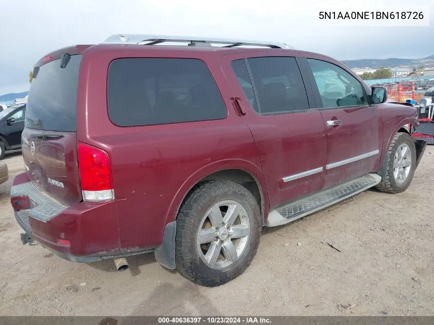 2011 Nissan Armada Platinum VIN: 5N1AA0NE1BN618726 Lot: 40636397