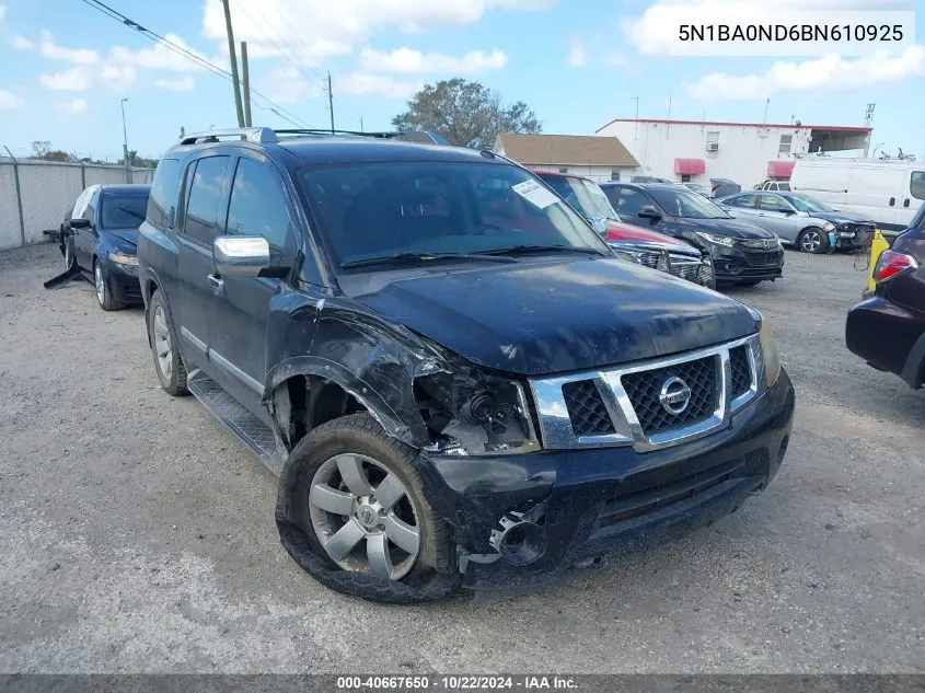 2011 Nissan Armada Sl VIN: 5N1BA0ND6BN610925 Lot: 40667650