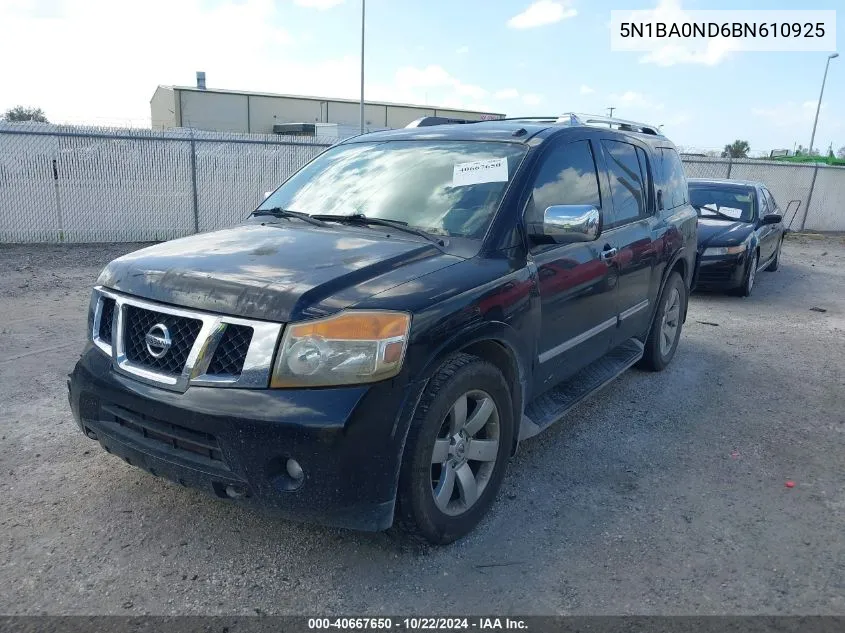 2011 Nissan Armada Sl VIN: 5N1BA0ND6BN610925 Lot: 40667650