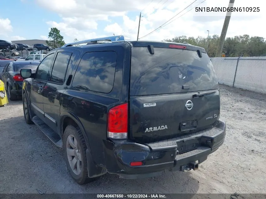 2011 Nissan Armada Sl VIN: 5N1BA0ND6BN610925 Lot: 40667650