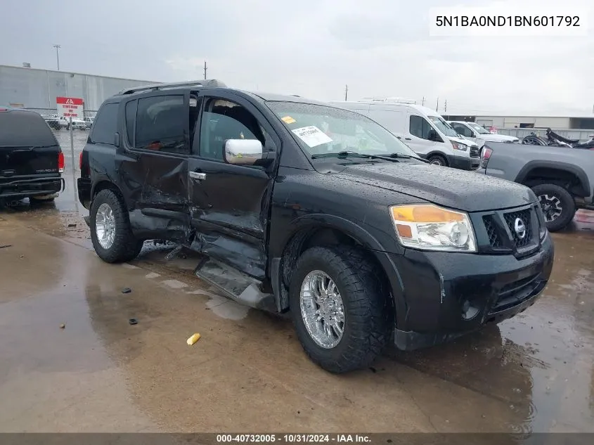 2011 Nissan Armada Sv VIN: 5N1BA0ND1BN601792 Lot: 40732005