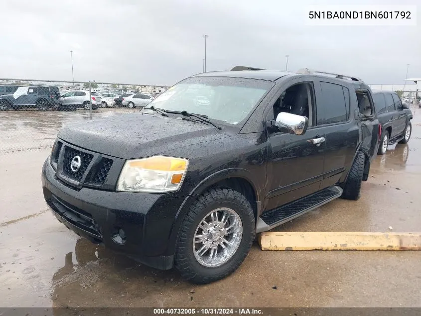 2011 Nissan Armada Sv VIN: 5N1BA0ND1BN601792 Lot: 40732005