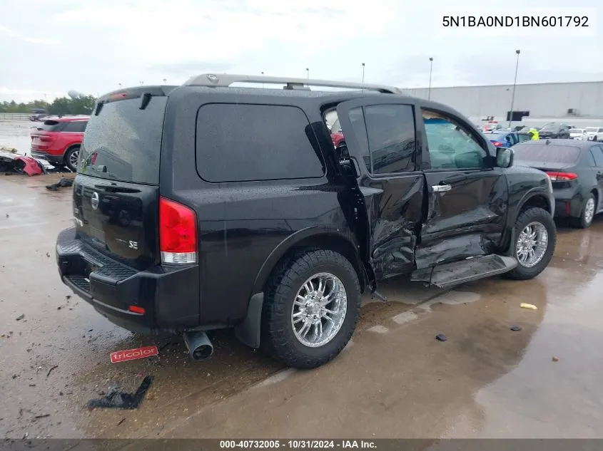 2011 Nissan Armada Sv VIN: 5N1BA0ND1BN601792 Lot: 40732005