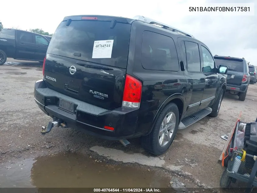 2011 Nissan Armada Platinum VIN: 5N1BA0NF0BN617581 Lot: 40764544