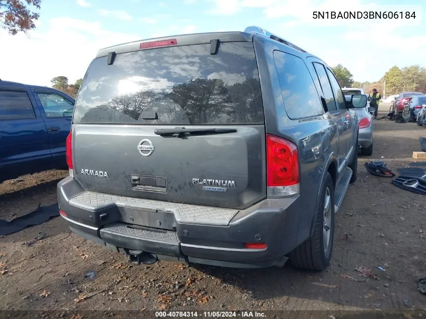 2011 Nissan Armada Platinum VIN: 5N1BA0ND3BN606184 Lot: 40784314