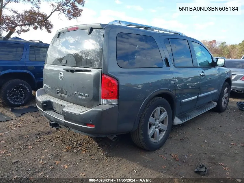 2011 Nissan Armada Platinum VIN: 5N1BA0ND3BN606184 Lot: 40784314