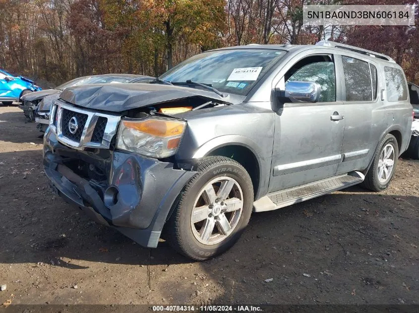 2011 Nissan Armada Platinum VIN: 5N1BA0ND3BN606184 Lot: 40784314