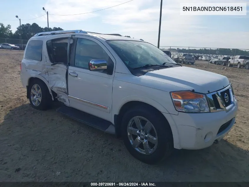 2012 Nissan Armada Platinum VIN: 5N1BA0ND3CN618451 Lot: 39720691