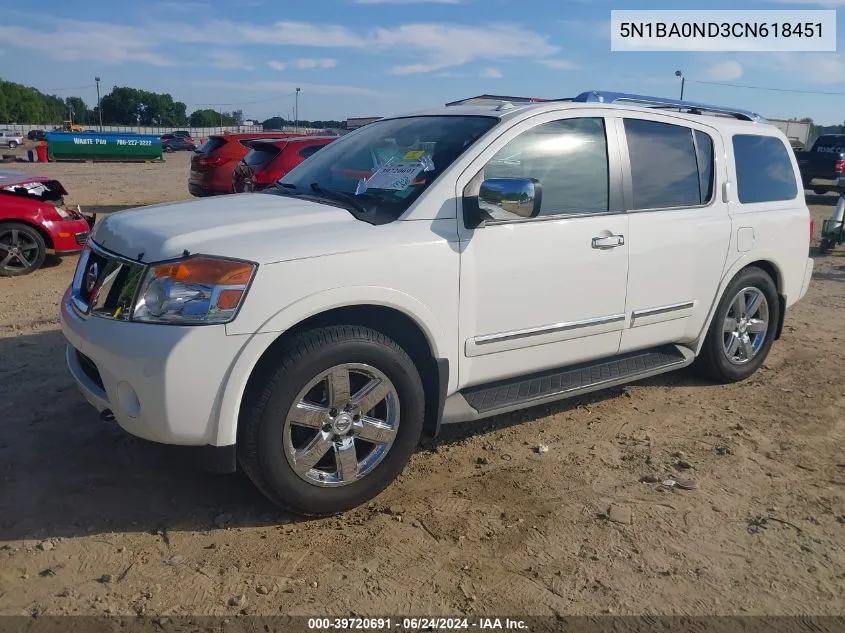 2012 Nissan Armada Platinum VIN: 5N1BA0ND3CN618451 Lot: 39720691