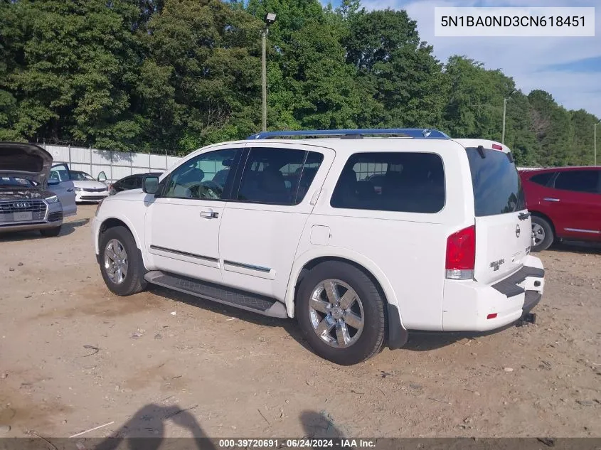 2012 Nissan Armada Platinum VIN: 5N1BA0ND3CN618451 Lot: 39720691