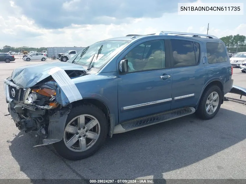 2012 Nissan Armada Platinum VIN: 5N1BA0ND4CN611735 Lot: 40437874