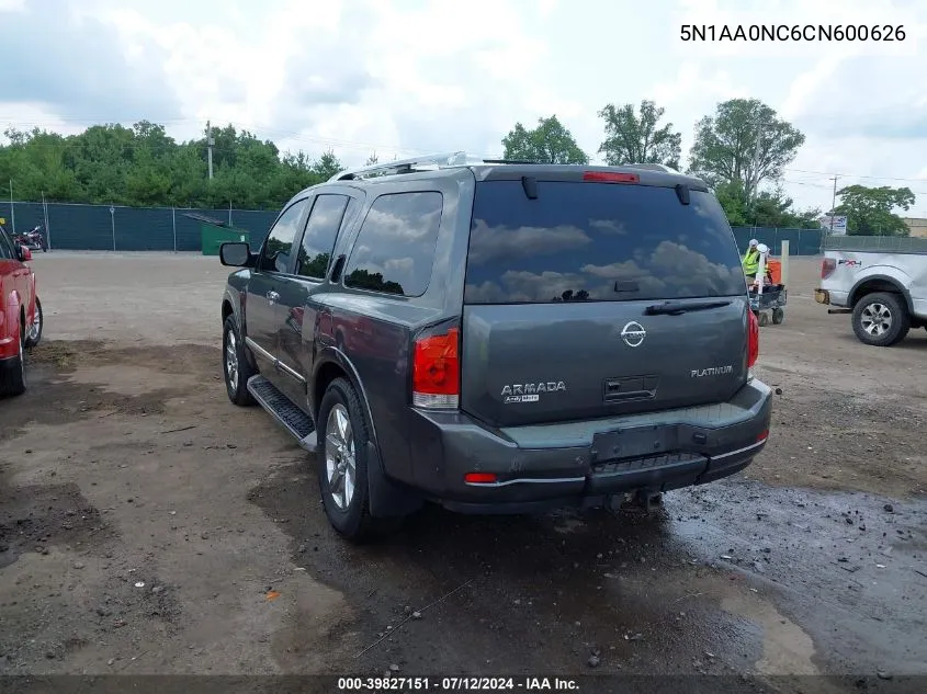 2012 Nissan Armada Platinum VIN: 5N1AA0NC6CN600626 Lot: 39827151