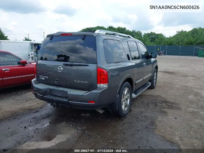 2012 Nissan Armada Platinum VIN: 5N1AA0NC6CN600626 Lot: 39827151