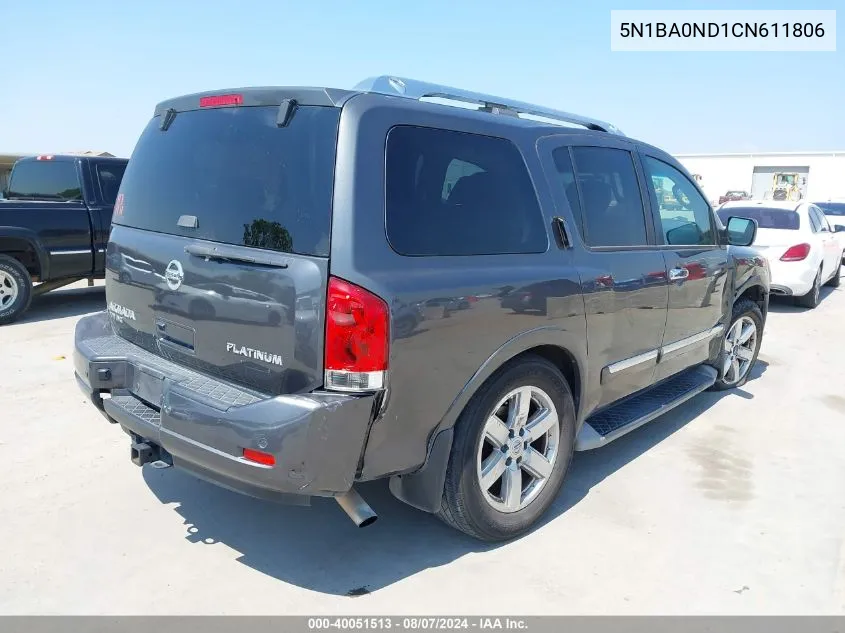 2012 Nissan Armada Platinum VIN: 5N1BA0ND1CN611806 Lot: 40051513