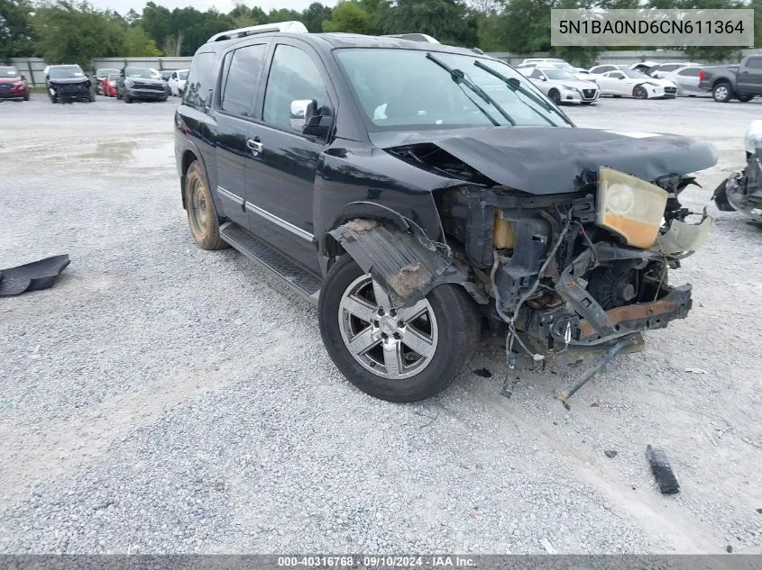 2012 Nissan Armada Platinum VIN: 5N1BA0ND6CN611364 Lot: 40316768