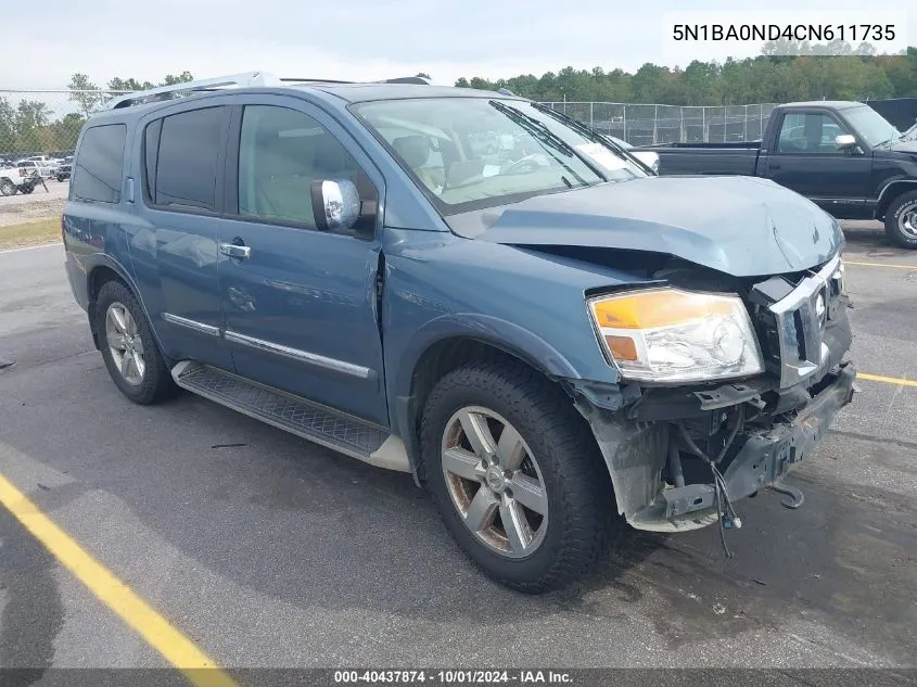 2012 Nissan Armada Platinum VIN: 5N1BA0ND4CN611735 Lot: 40437874